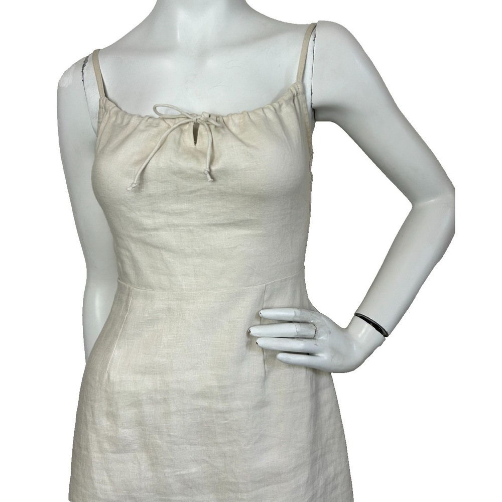Reformation Violaine Linen Mini Dress Size 0 Beige Straps Adjustable Sleeveless - Picture 9 of 12